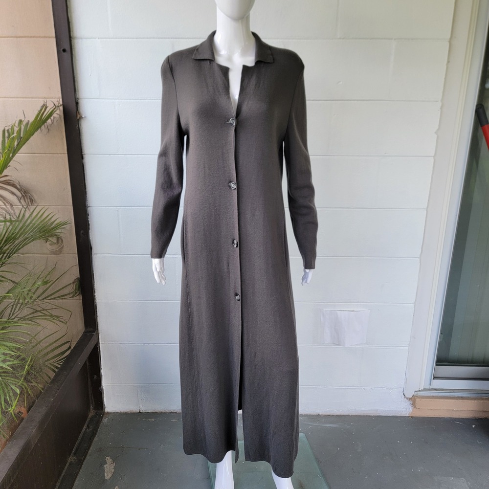 BP Studio Long Duster Cardigan Gray Women M Merino Wool Italy Minimalist Luxury